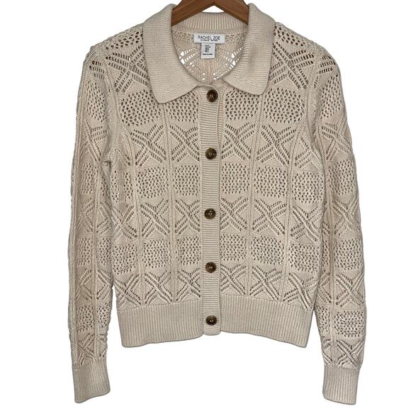 Rachel Zoe Sweaters - Rachel Zoe Cream Cotton Blend Knit Button Front Sweater Size Small